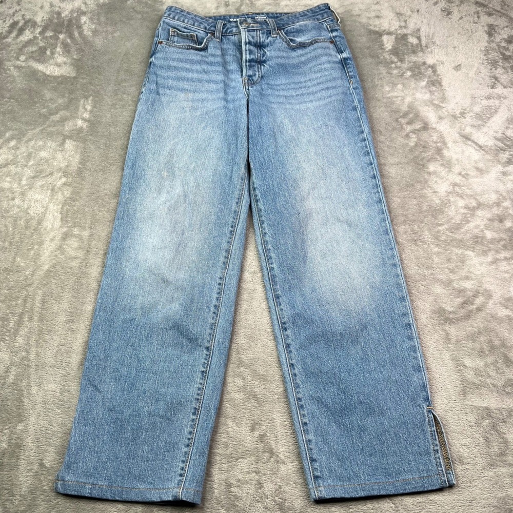 Old Navy High Rise OG Loose Jeans Womens 4 Blue Side Slit Hem Relaxed Denim